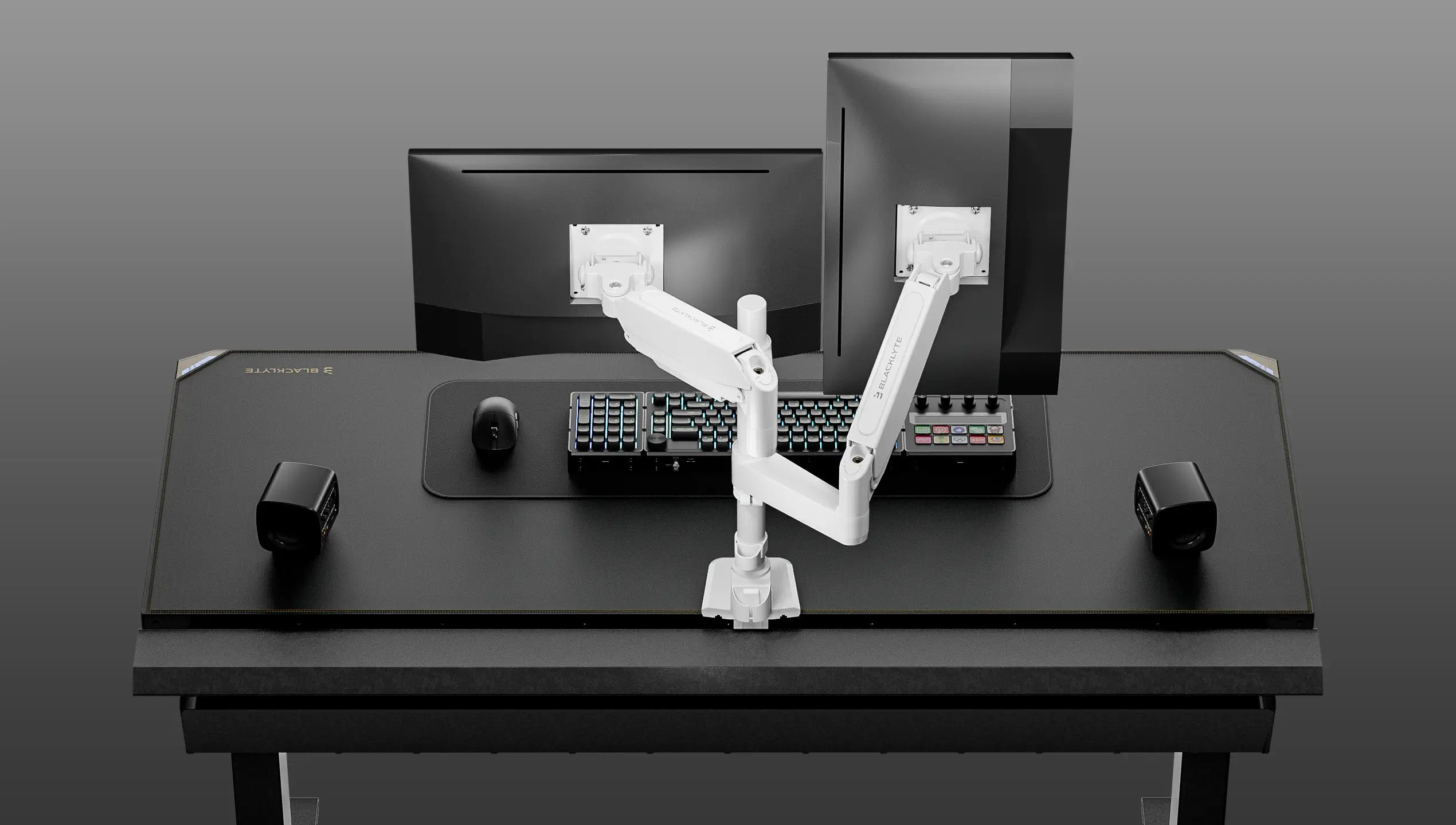 Blacklyte Atlas dual screen monitor mount for desk—White