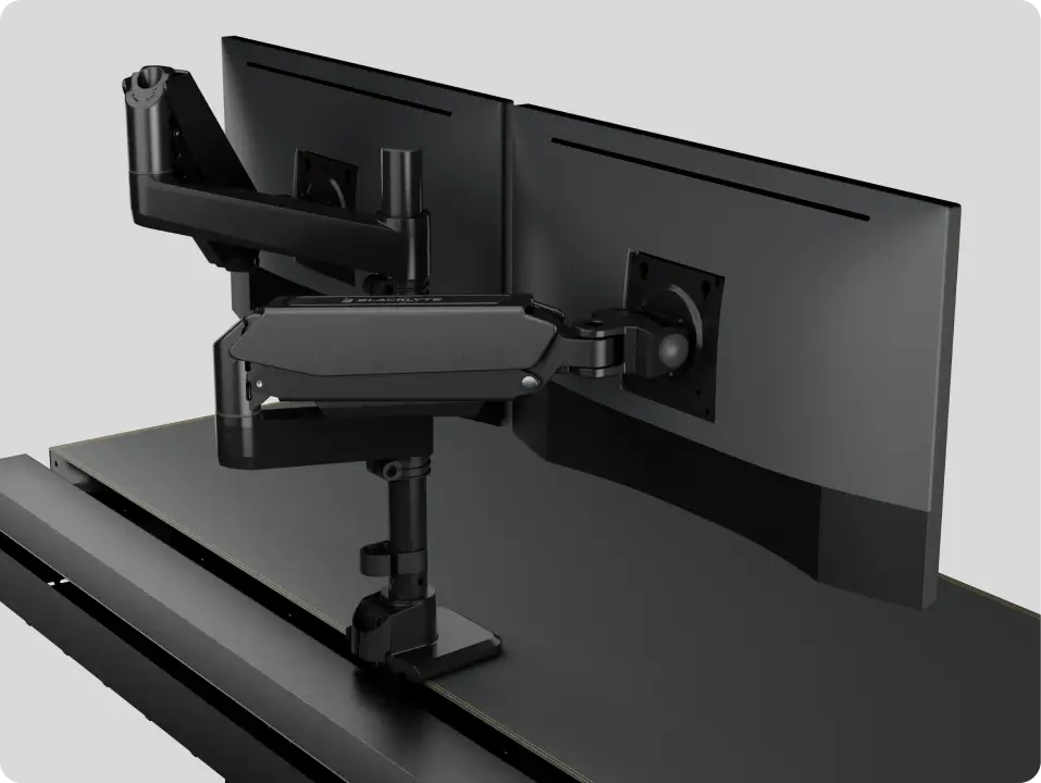 Black dual arm monitor mount