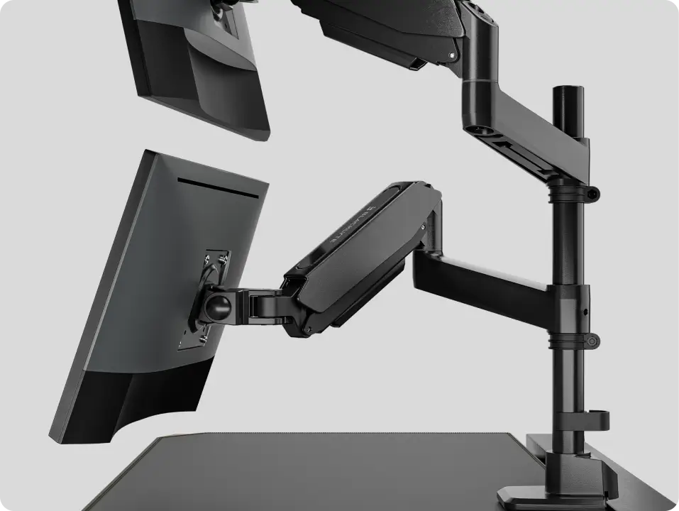 Black dual monitor desk arm