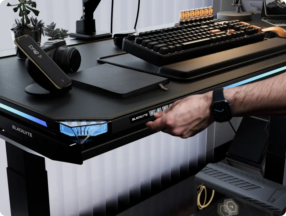 Blacklyte RGB standing gaming desk with electric height adjustment