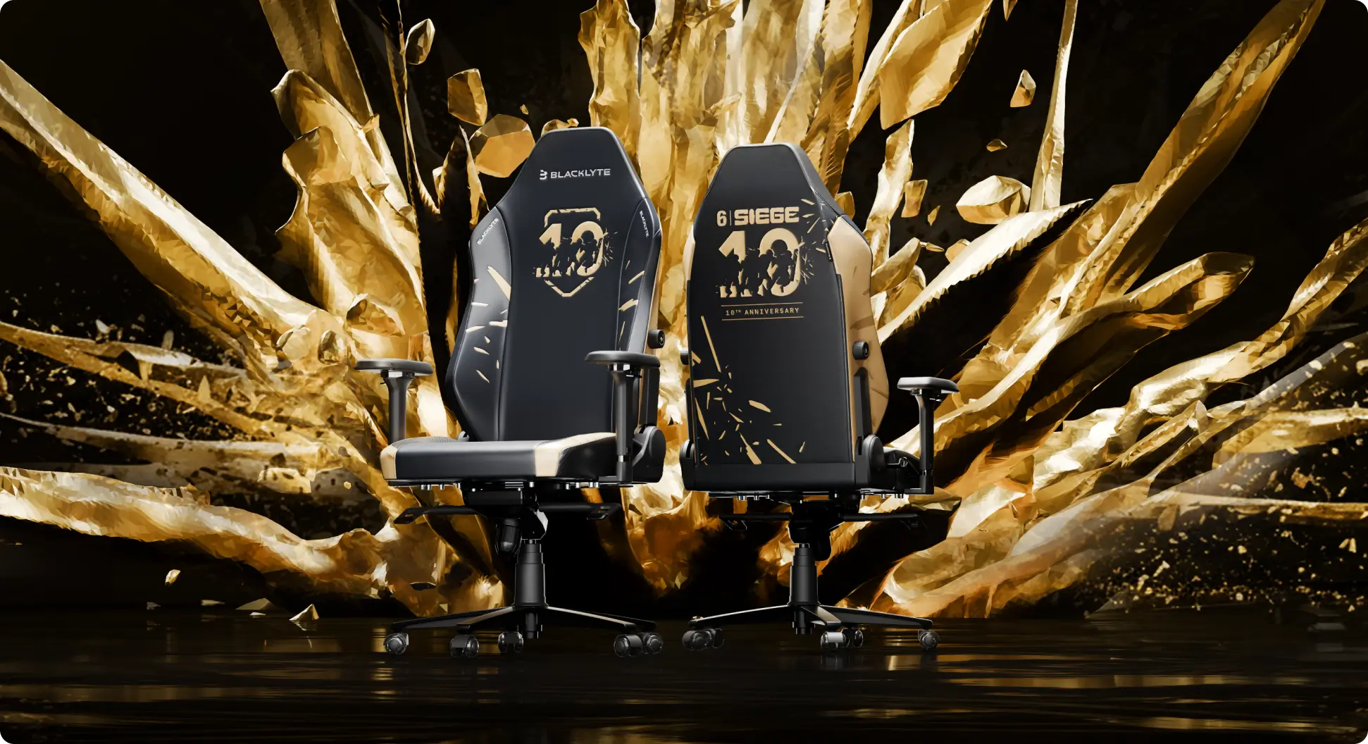 R6 10th Anniversary Edition gaming chair with adjustable armrests and reclining back